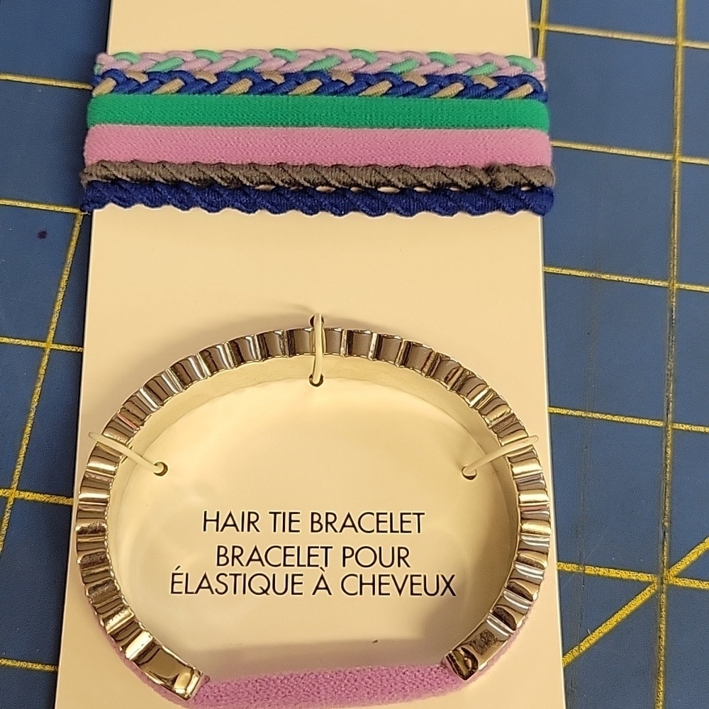 Hair Tie Bracelet Silver 8 piece Purple Teal